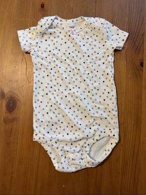 Carter's White Onesie with Black Heart Print and Pink Bow
